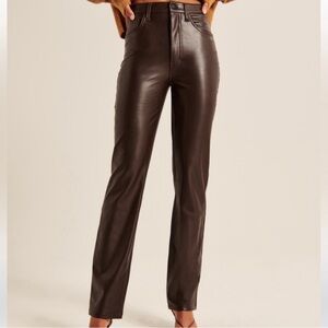Abercrombie & Fitch 90s Straight Ultra High Rise Burgundy Leather Pants